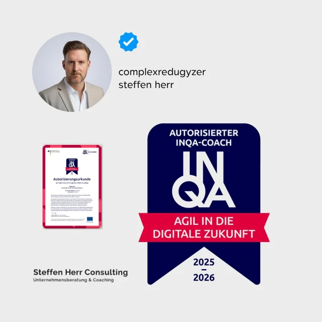 ✨ Offiziell zertifiziert: INQA-Coach! 🚀

Ich freue mich sehr, ab sofort als zertifizierter INQA-Coach Unternehmen auf ihrem Weg zu einer zukunftsfähigen, agilen und gesunden Arbeitskultur zu begleiten. INQA steht für Initiative Neue Qualität der Arbeit – und genau darum geht es:

✅ Strukturen optimieren: Effizientere Prozesse und klare Verantwortlichkeiten
💡 Innovation fördern: Raum für neue Ideen und nachhaltige Lösungen
🤝 Mitarbeiter stärken: Gesunde Workflows und motivierende Zusammenarbeit

Mein Ziel: Unternehmen fit für die Zukunft machen – praxisnah, menschlich und wirkungsvoll.

👉 Lass uns sprechen! Buche dein kostenloses Erstgespräch und entdecke, wie dein Unternehmen von einem INQA-Coaching profitieren kann.

📅 https://t1p.de/a6odl

#INQACoach #NewWork #Agilität #ChangeManagement #Leadership #ZukunftDerArbeit